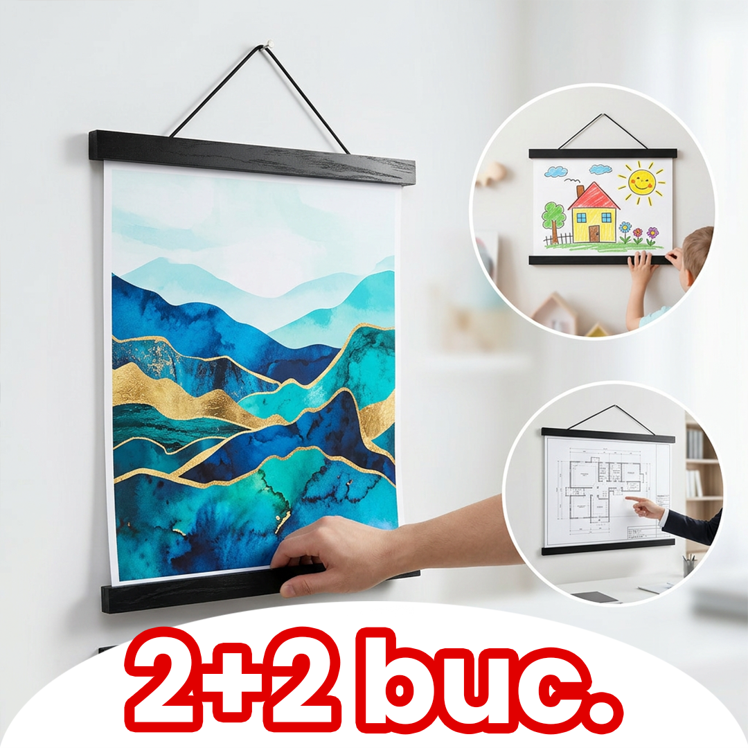 Pachet 1+1 Suport Lemn cu Magnet pentru Postere și Tablouri – Decor Modern și Schimbare Rapidă Fără Efort
