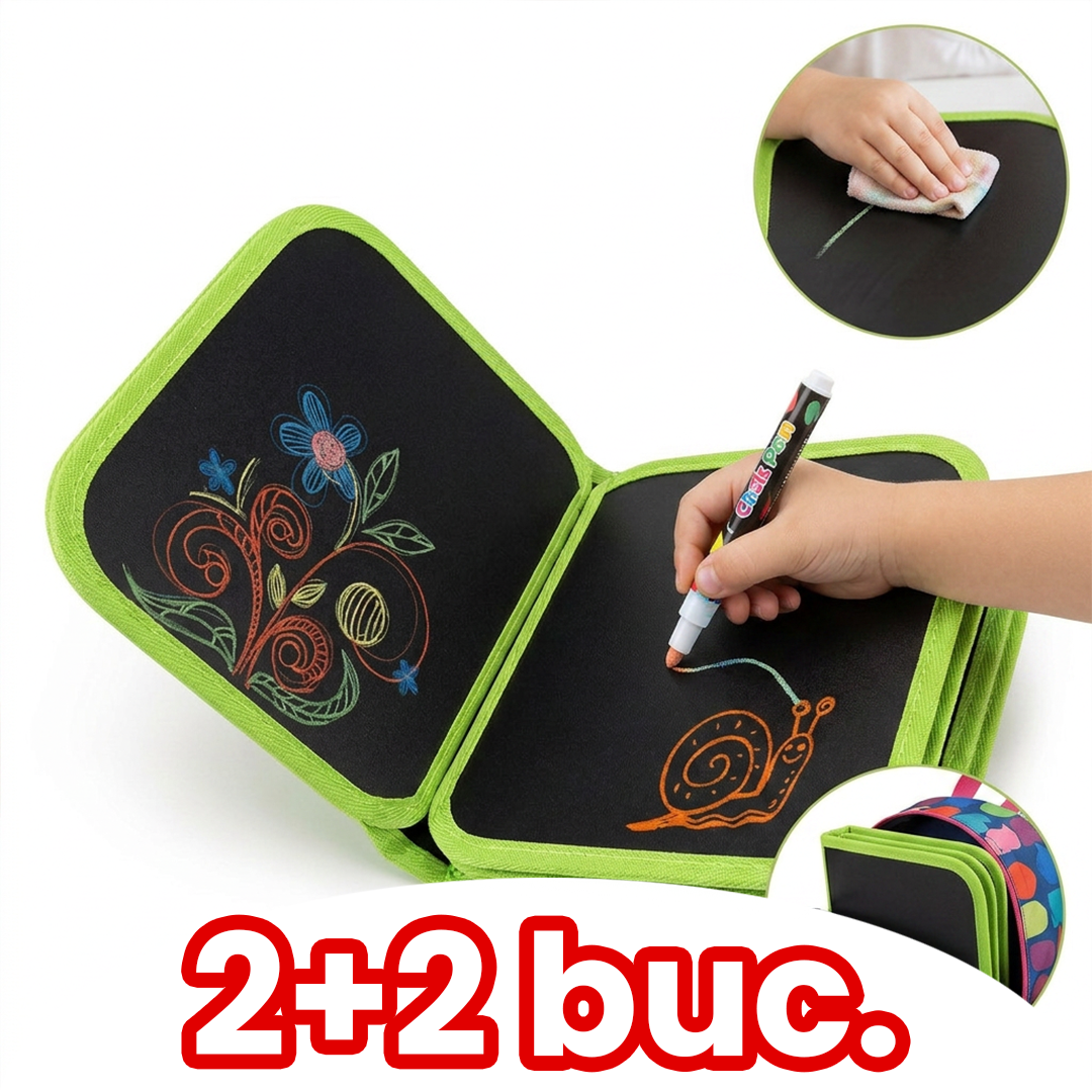 Pachet 1+1 Caiet Desen Reutilizabil cu Cretă – Creativitate Fără Limite și Fără Pereți Desenați