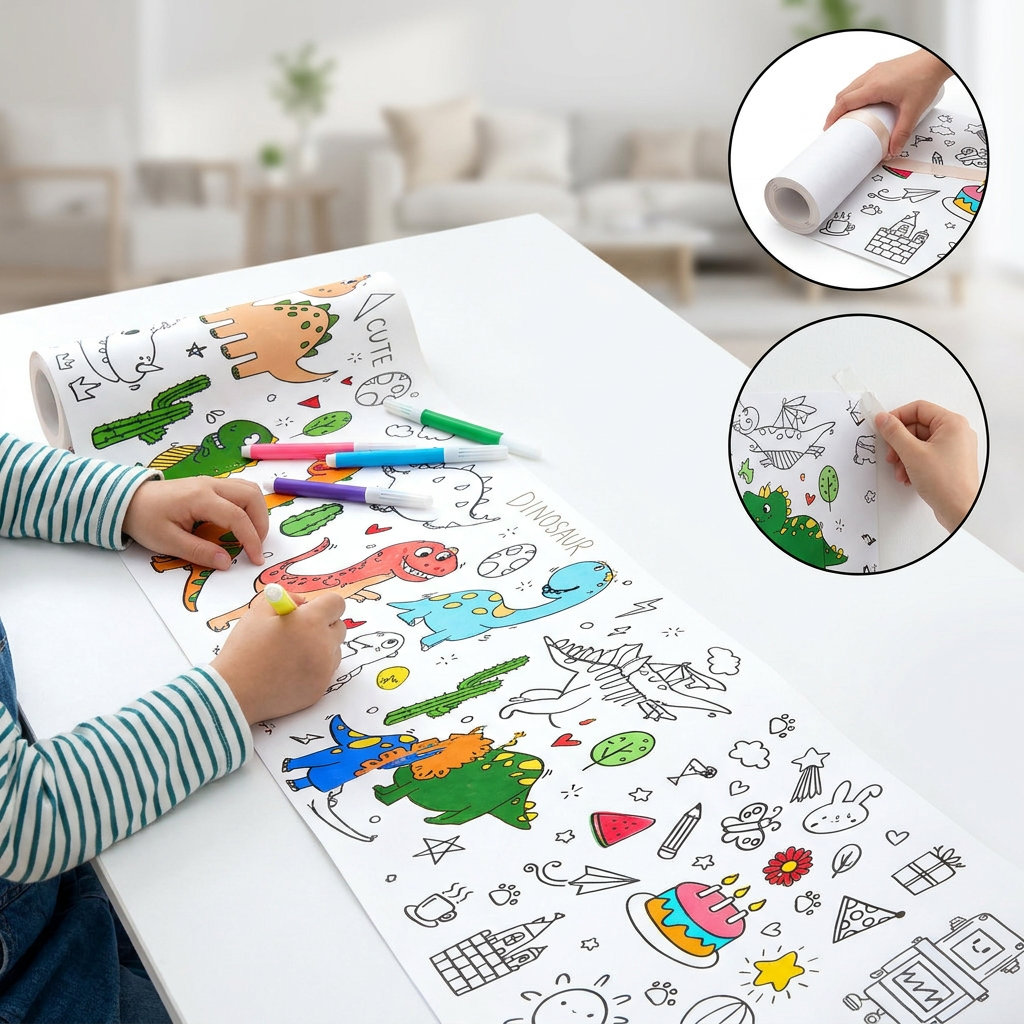 Pachet 1+1 Rolă cu Desene de Colorat – Activitate Creativă Prelungită pentru Copii, Fără Ecrane și Fără Întreruperi