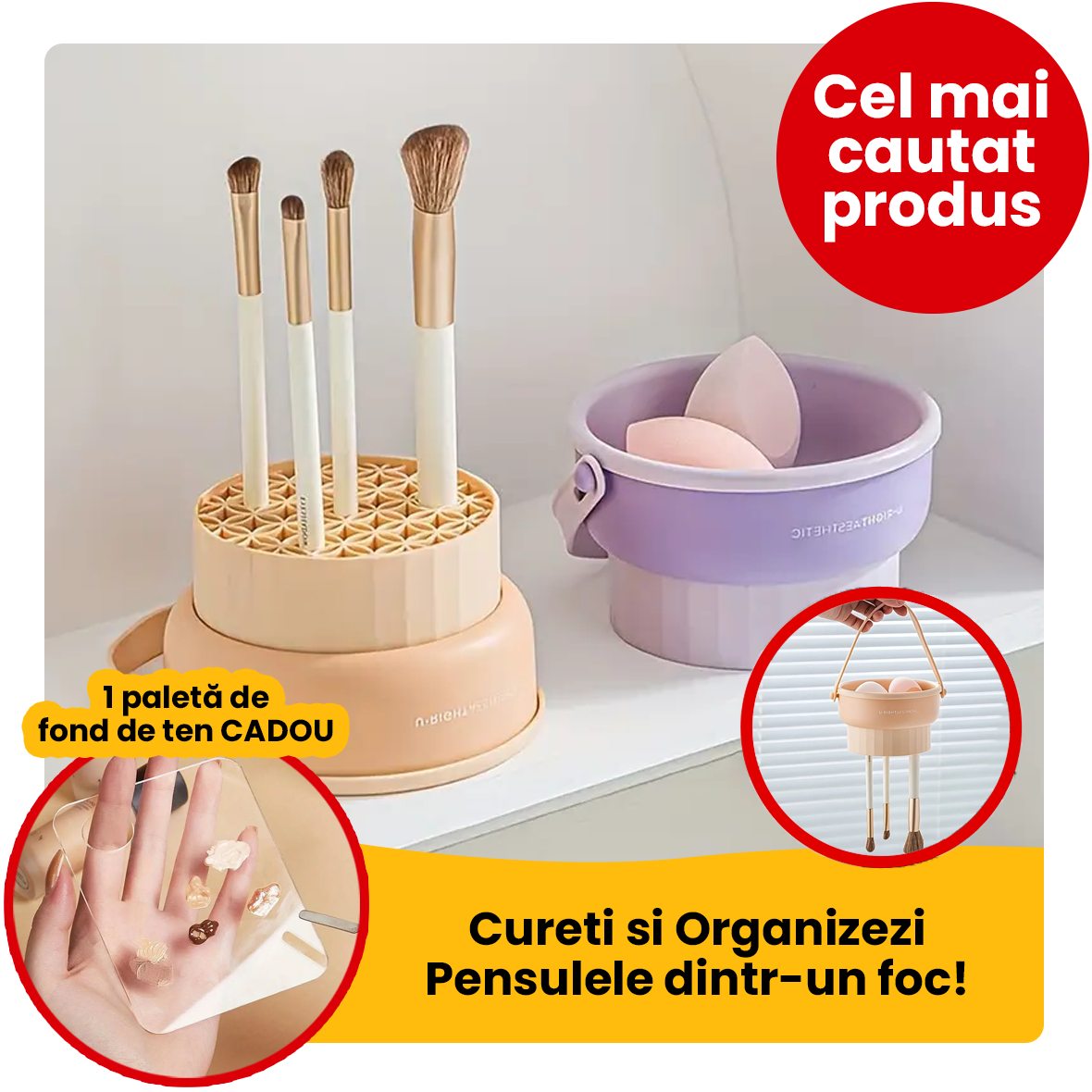Suport uscare si depozitare pensule machiaj