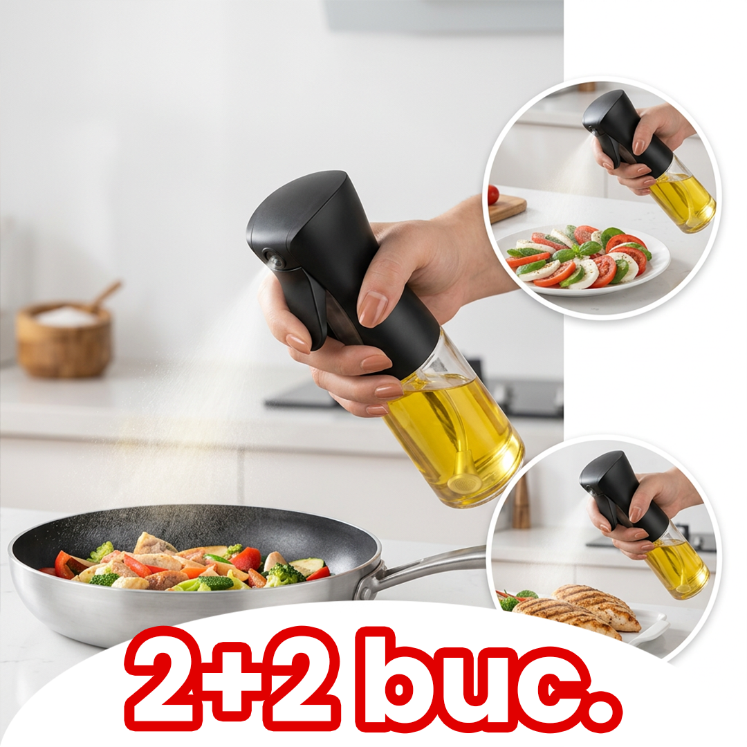 1+1 Sticlă cu Pulverizare Ulei 200ml – Spray Fin pentru Gătit Uniform și Control Total al Cantității