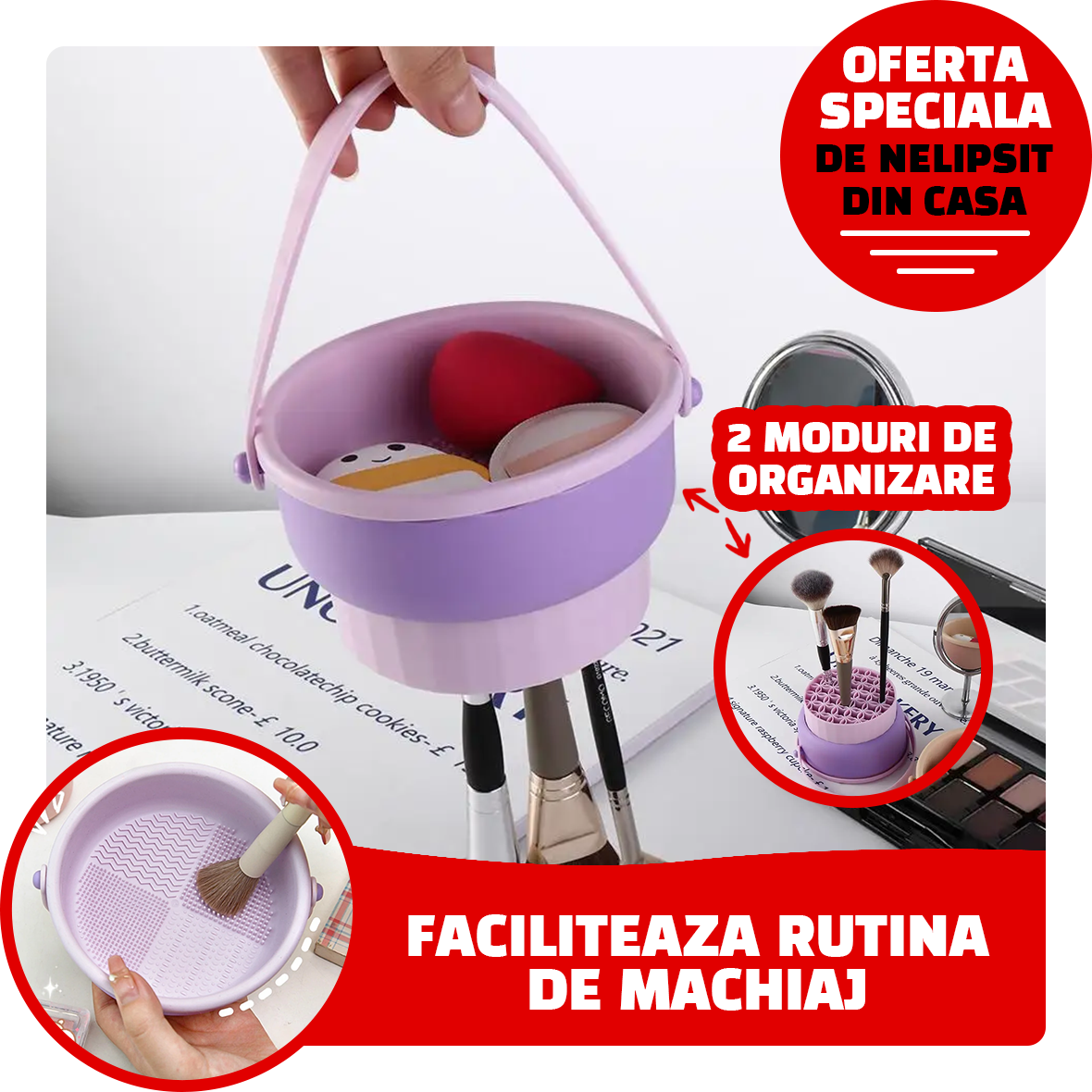 Suport uscare si depozitare pensule machiaj
