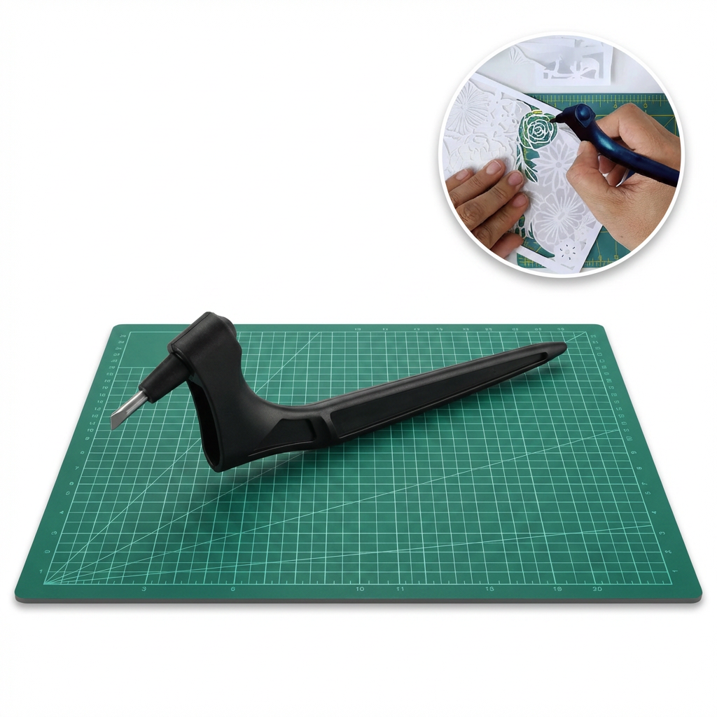 Pachet 1+1 Cutter Precizie cu Lamă Rotativă 360° + Planșă Tăiere A4 – Control Total pentru Proiecte Craft