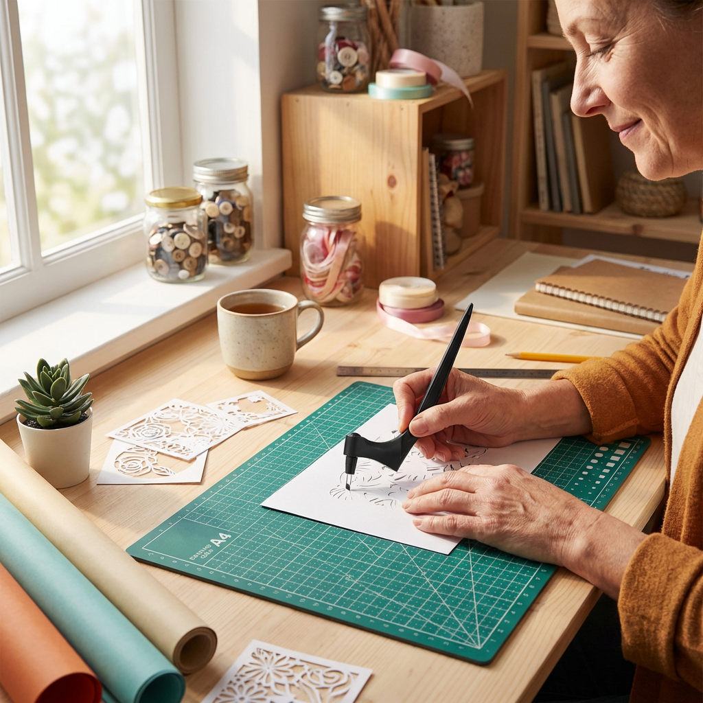 Pachet 1+1 Cutter Precizie cu Lamă Rotativă 360° + Planșă Tăiere A4 – Control Total pentru Proiecte Craft