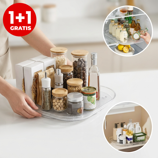 1+1 Organizator Rotativ pentru Frigider sau Dulap – Mai Mult Spațiu, Mai Puțin Haos