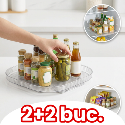 1+1 Organizator Rotativ pentru Frigider sau Dulap – Mai Mult Spațiu, Mai Puțin Haos