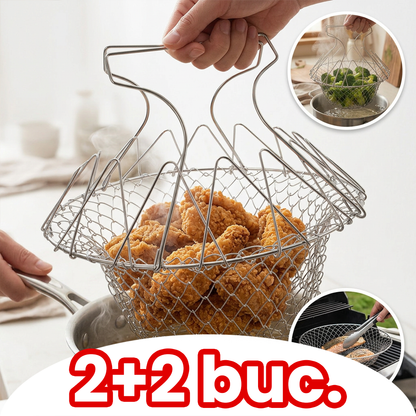 Pachet 1+1 Coș de Gătit Universal Pliabil din Inox – Gătire Rapidă, Sănătoasă și Fără Efort