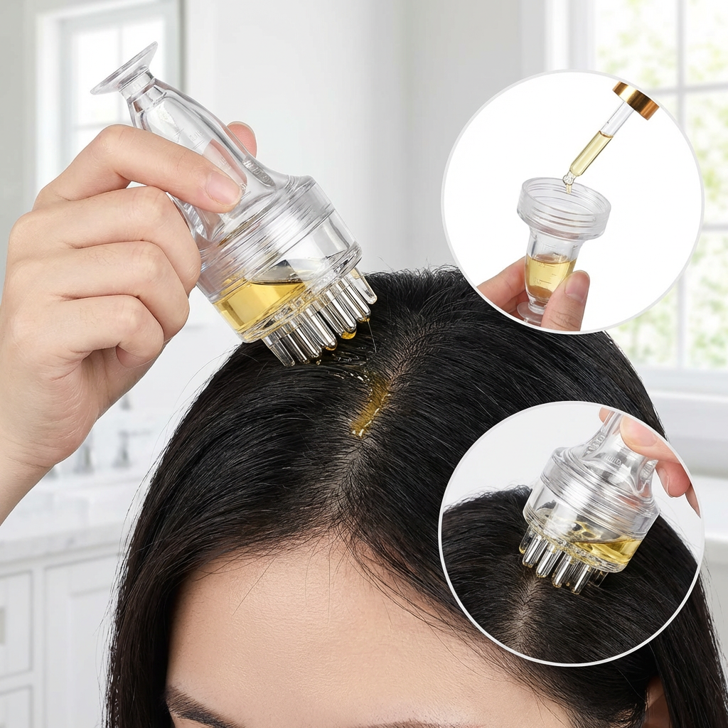 Aplicator Ulei pentru Scalp cu Bilă – Distribuire Uniformă și Masaj Relaxant