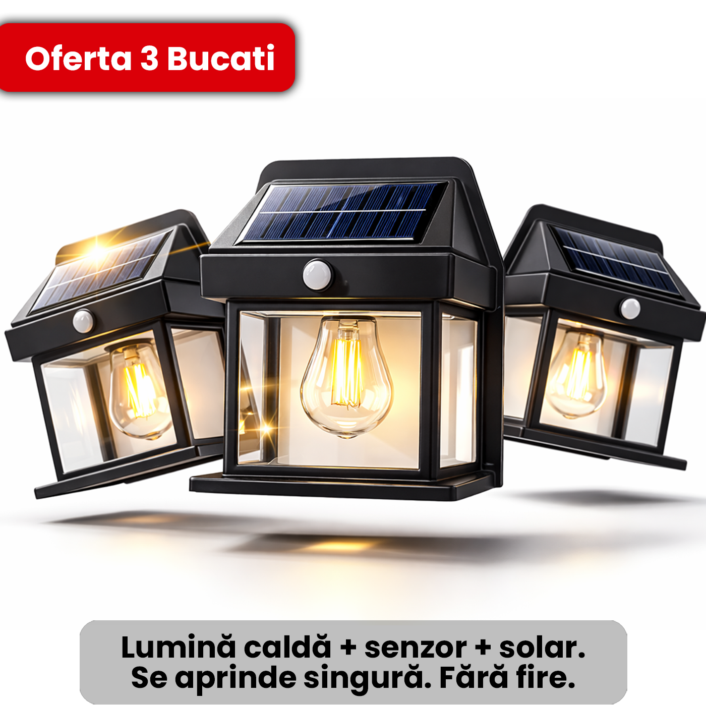 Set 3 x Lampa Solara cu bec