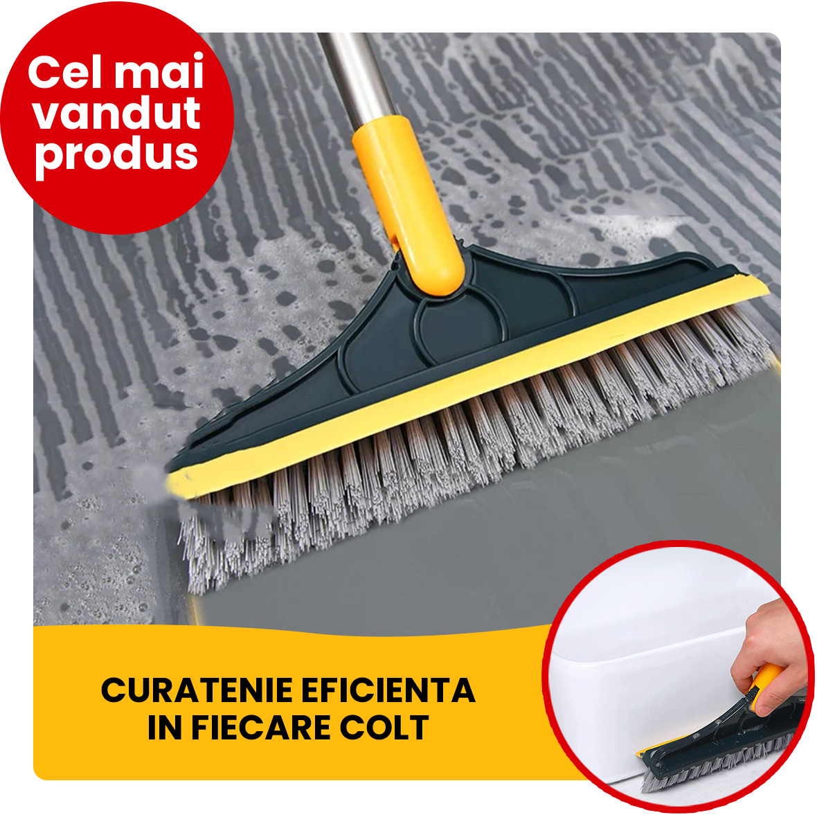 Matura 2in1, perie cu racleta, cu peri in forma de V, coada din otel inoxi