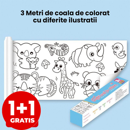 Pachet 1+1 Rolă cu Desene de Colorat – Activitate Creativă Prelungită pentru Copii, Fără Ecrane și Fără Întreruperi