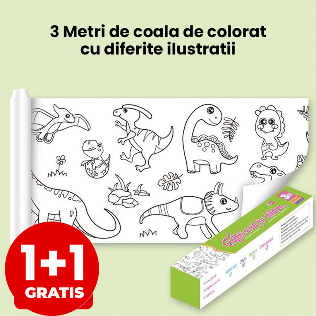 Pachet 1+1 Rolă cu Desene de Colorat – Activitate Creativă Prelungită pentru Copii, Fără Ecrane și Fără Întreruperi