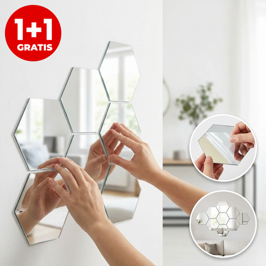 Pachet 1+1 Set 12 Stickere Oglinzi Hexagonale cu Adeziv – Decor Modern și Efect Vizual Premium pentru Orice Cameră