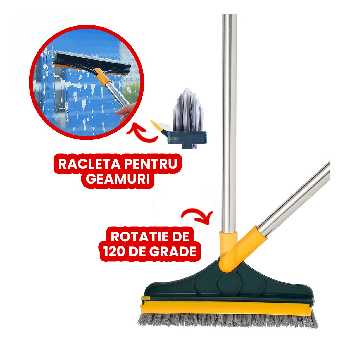 Matura 2in1, perie cu racleta, cu peri in forma de V, coada din otel inoxi