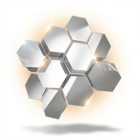 Set 12 Stickere Oglinzi Hexagonale cu Adeziv – Transformă Instant Orice Perete