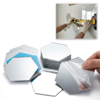Set 12 Stickere Oglinzi Hexagonale cu Adeziv – Transformă Instant Orice Perete