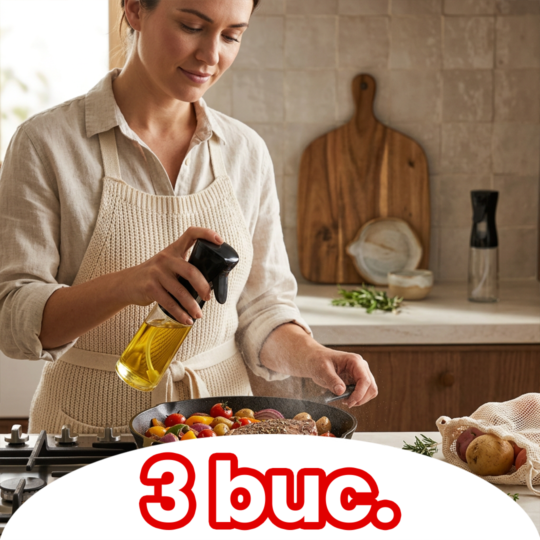 Sticlă cu Pulverizare Ulei 200ml – Spray Fin pentru Gătit Uniform și Control Total al Cantității