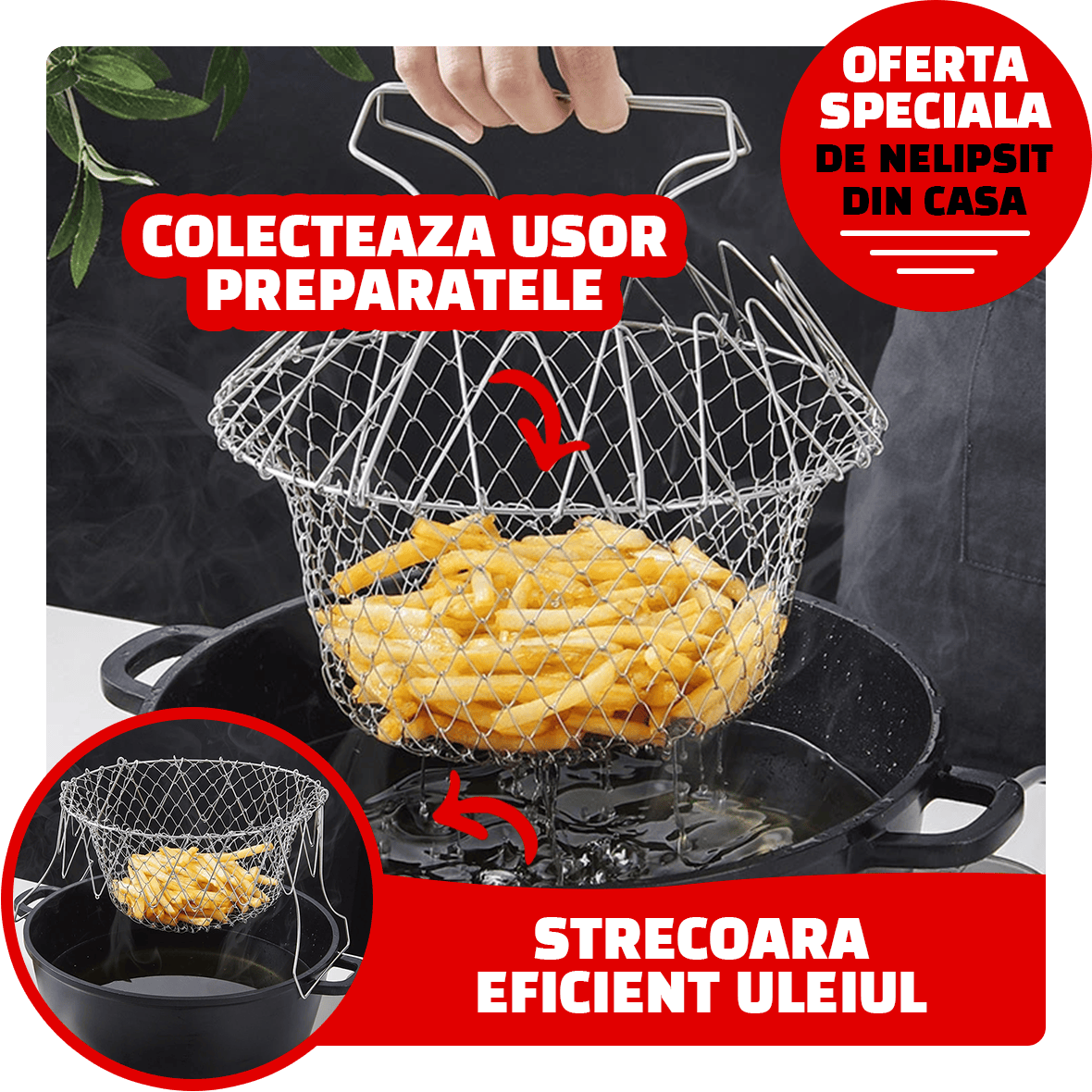 1+1 Cos de gatit universal pliabil din inox