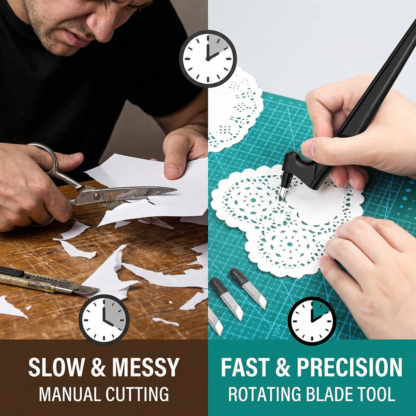 Pachet 1+1 Cutter Precizie cu Lamă Rotativă 360° + Planșă Tăiere A4 – Control Total pentru Proiecte Craft