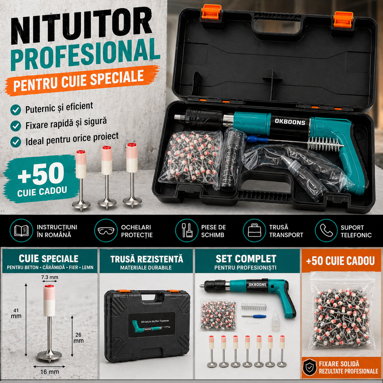 Trusa Nituitor de Cuie Speciale + 50 cuie