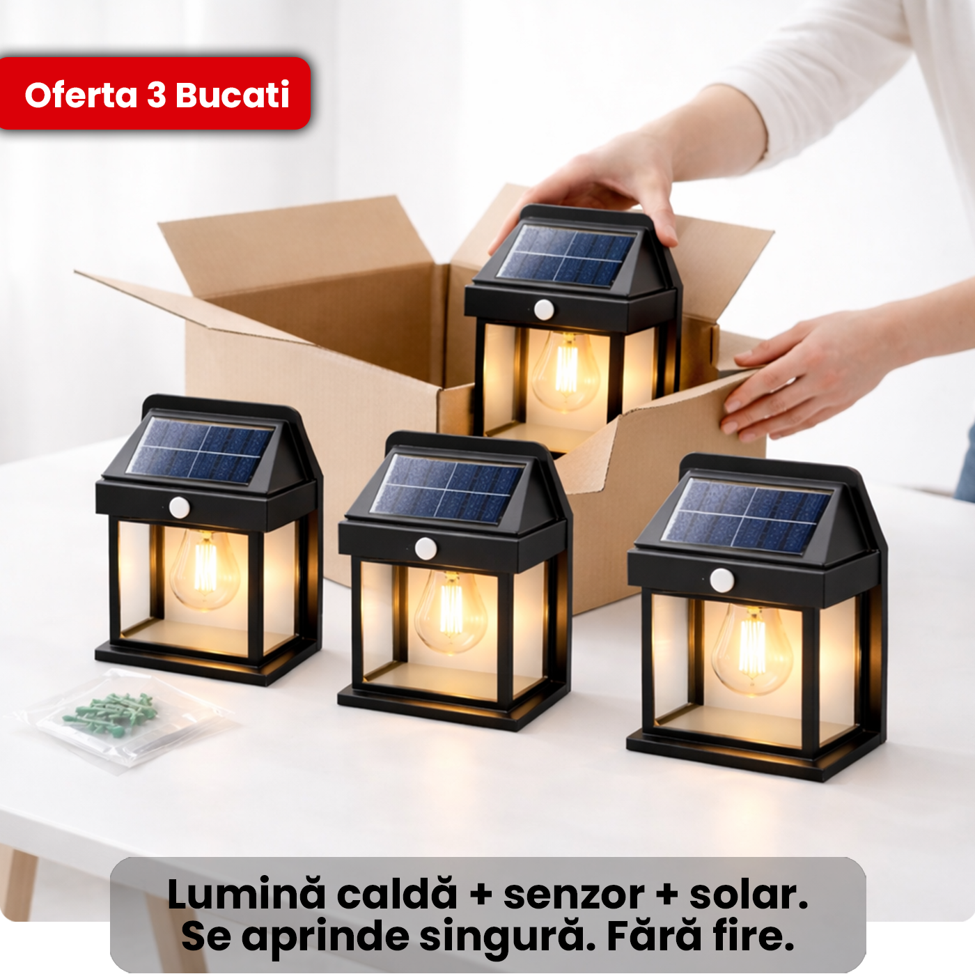 Set 3 x Lampa Solara cu bec