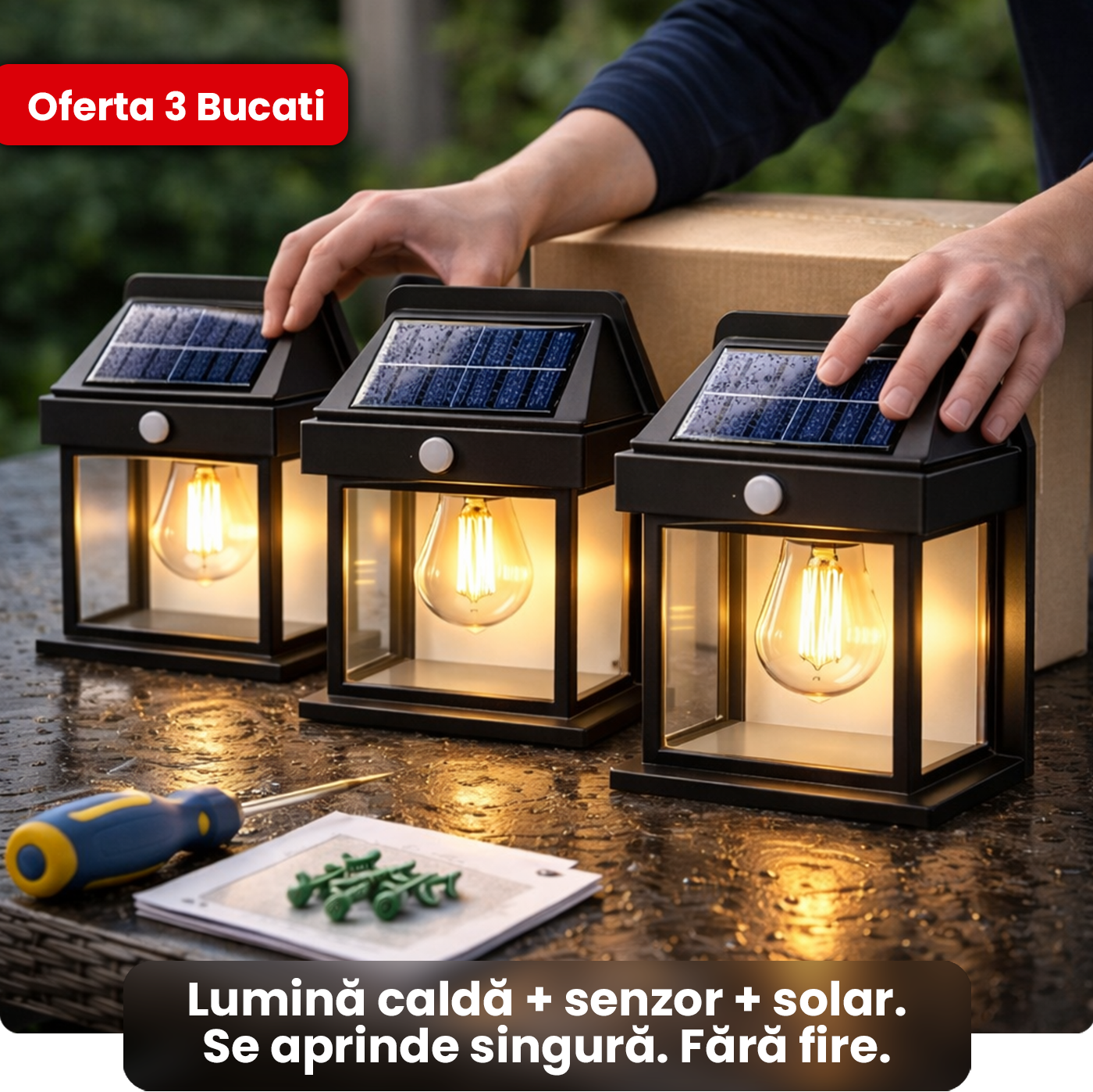 Set 3 x Lampa Solara cu bec